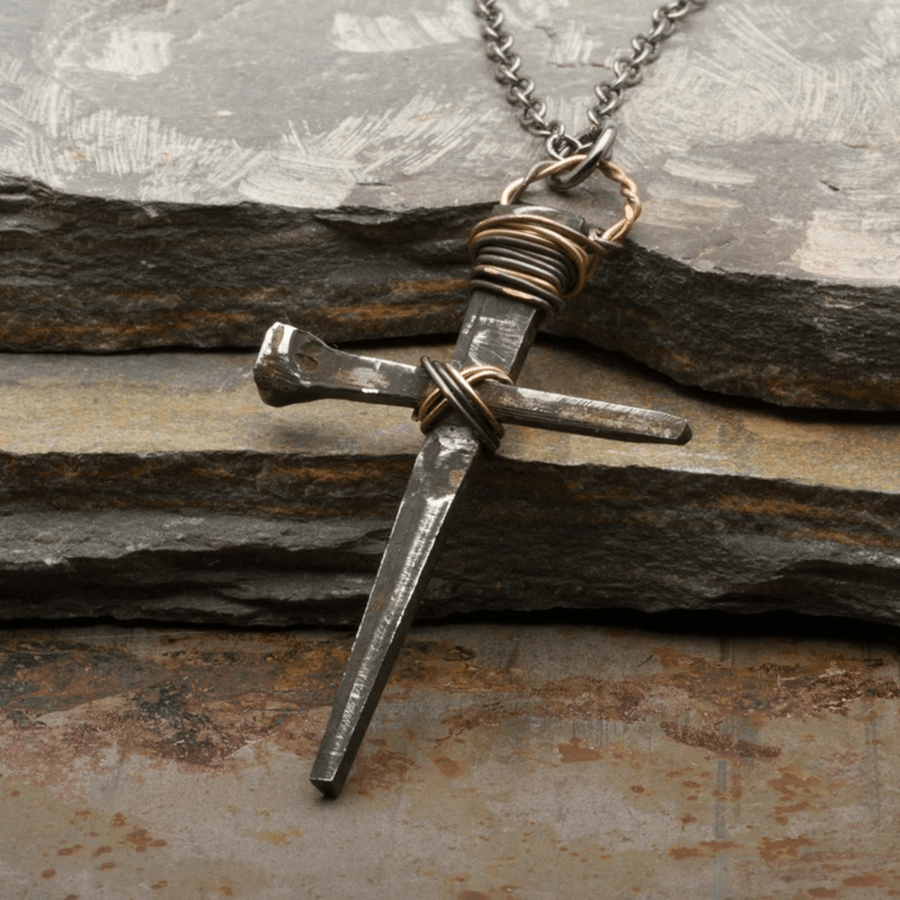 Rust Nail Cross Necklace