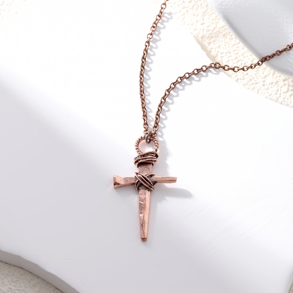 Rust Nail Cross Necklace