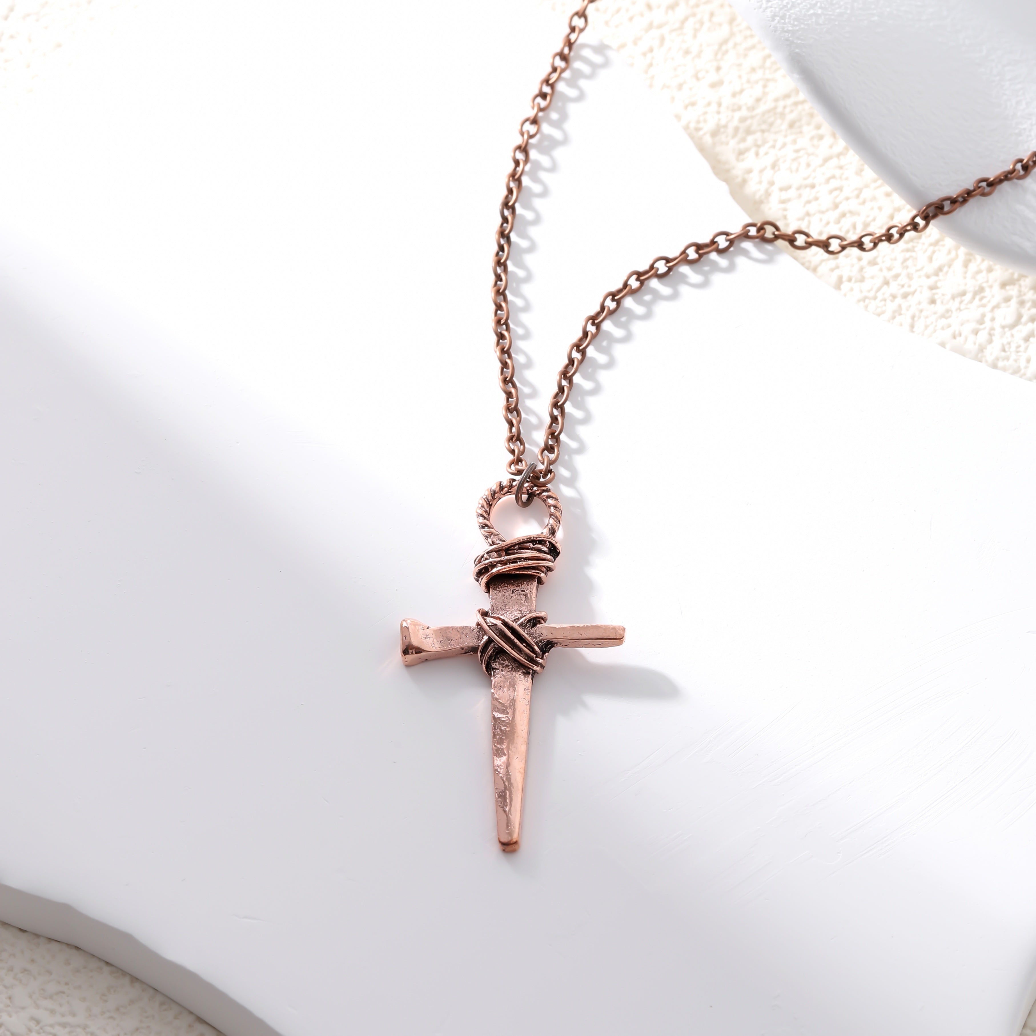 Rust Nail Cross Necklace