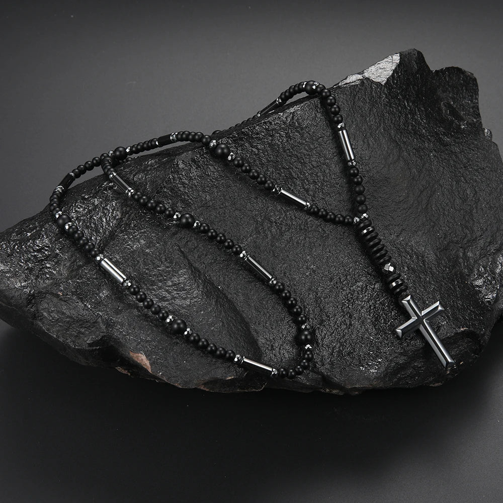 Black Thin Chain Cross Necklace