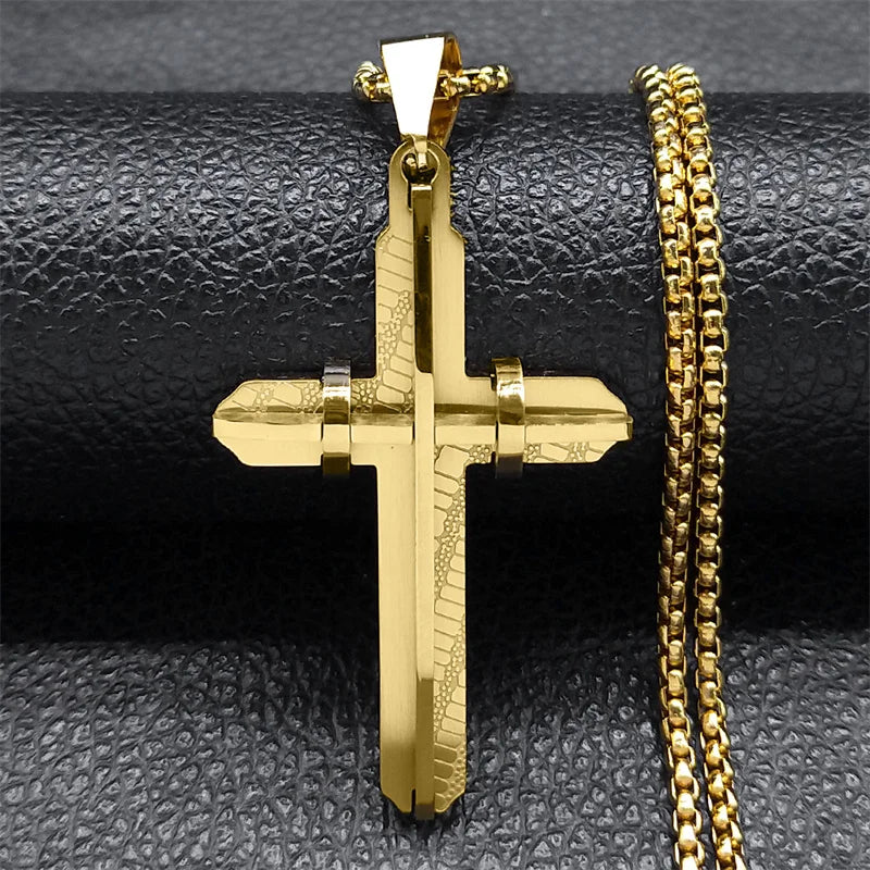 Jesus Cross Necklace Stainless Steel Gold