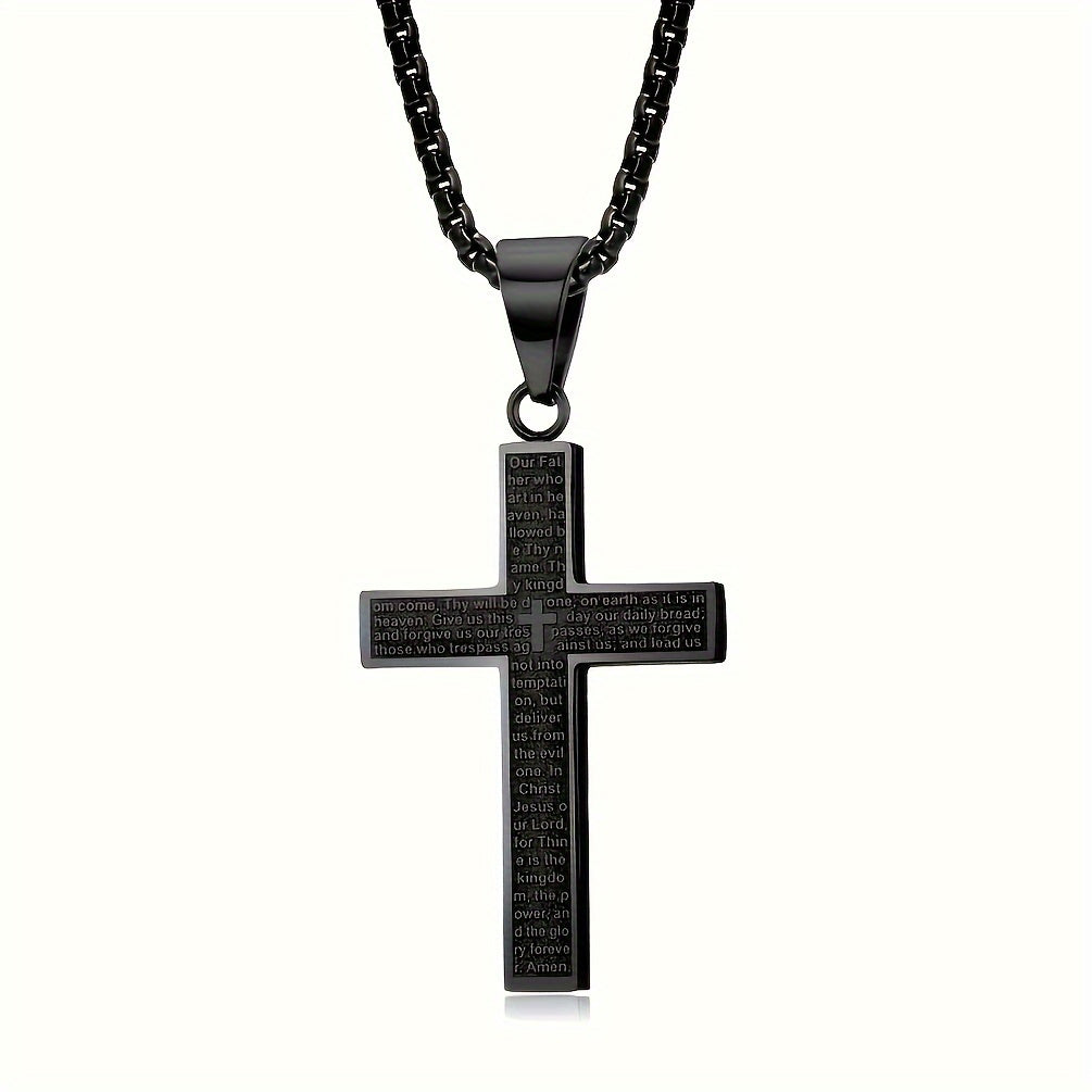 Black Titanium Steel Carved Cross Necklace